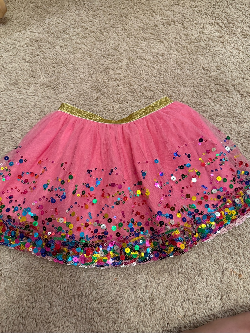Girls Pink Sequin Tulle Skirt with Gold Waistband